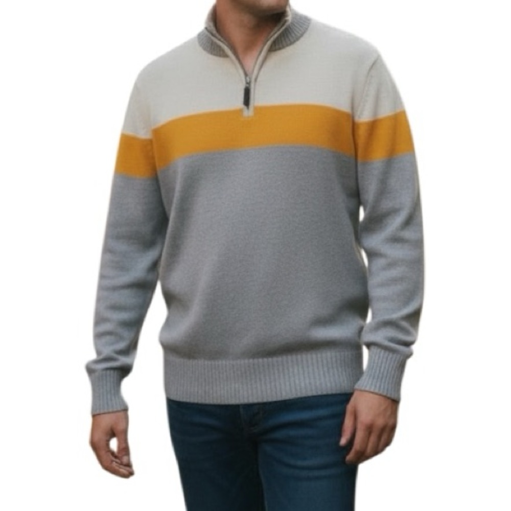 Vintage  Eddie Bauer Men’s Knit Sweater XL Classic 1/4 Zip Stripe Outdoors
